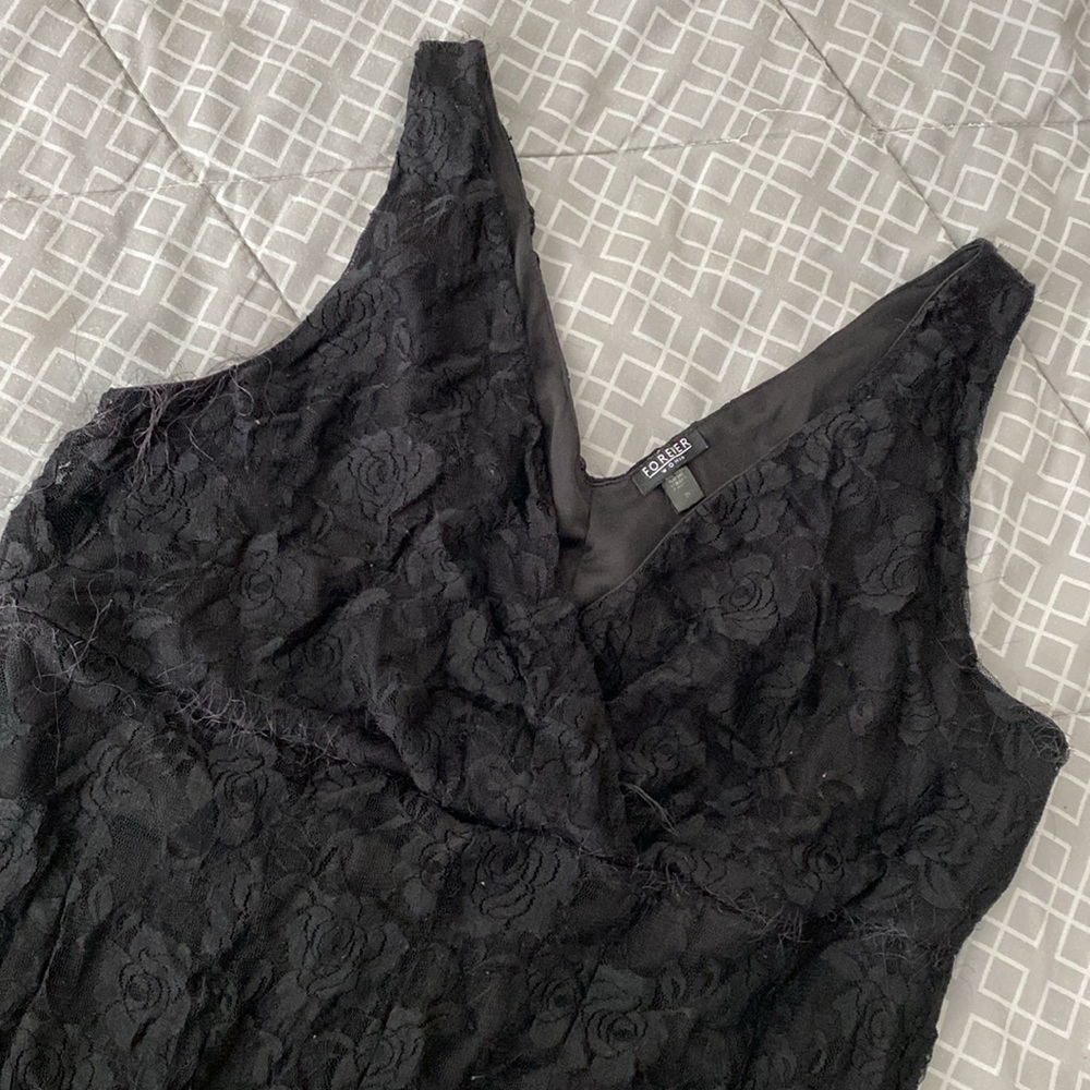 Black floral double-layer diagonal v-neck midi Flowy dress - Picture 3 of 17